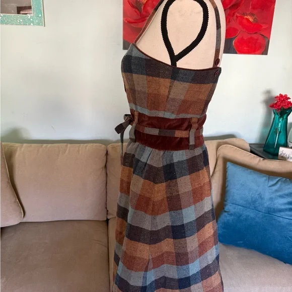 Maple Anthropologie Maple Womens Small S 2 Check Wool Jumper Dress Strapless - Picture 4 of 9